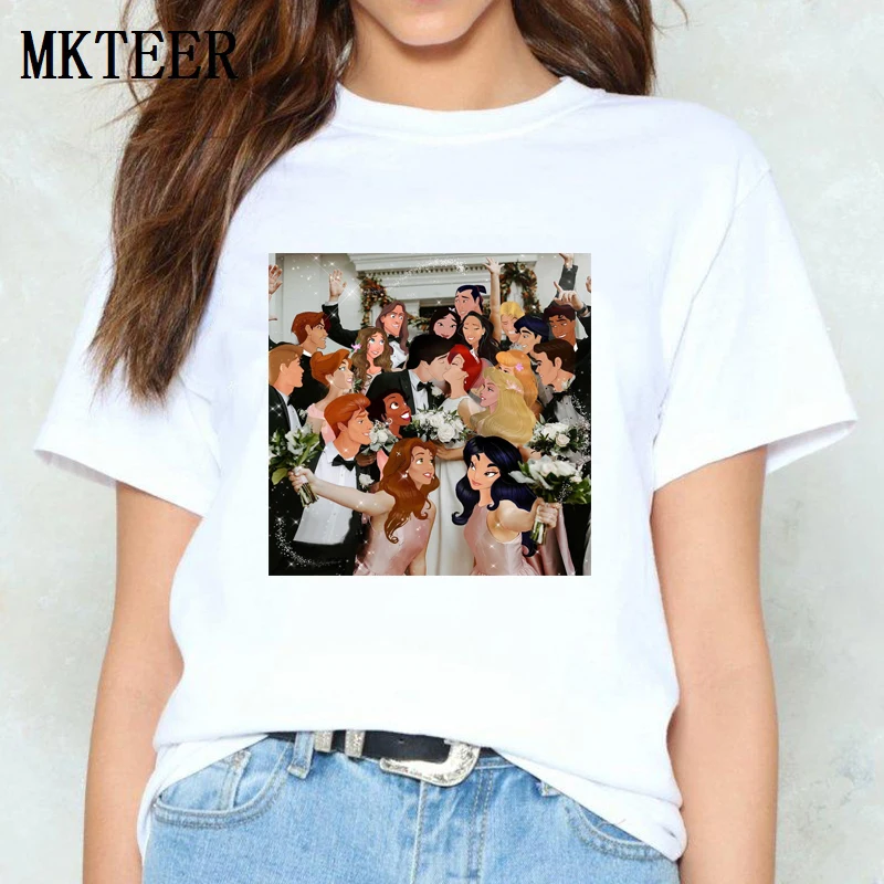

Camiseta Mujer Women's New Harajuku T Shirt Little Mermaid and Prince Wedding Graphic Tees Casual Summer Vogue Ulzzang Tops
