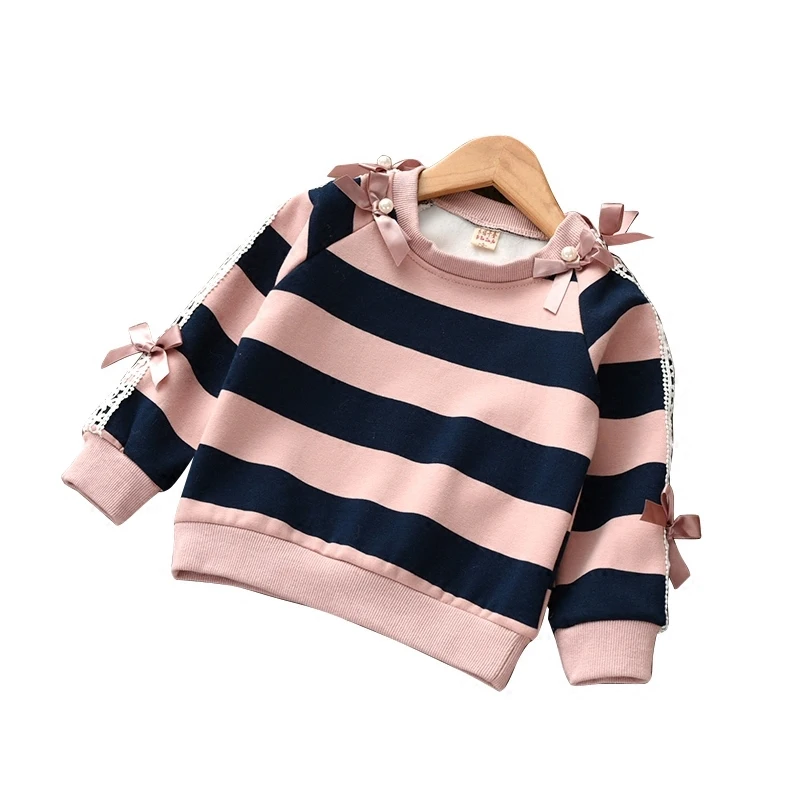 Модный зимний вельветовый джемпер с длинными рукавами и кружевными бантами для маленьких девочек, детская футболка, свитер, одежда для девочек