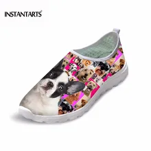 INSTANTARTS/Женские повседневные кроссовки с милыми животными, лабрадор/Пудель/Бостонский терьер/мопс, светильник, летняя обувь на плоской подошве из сетчатого материала