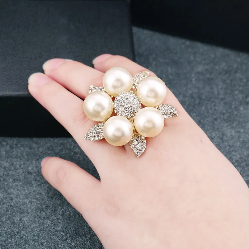

Exaggerated White Pearl Chunky Adjustable Wedding Rings for Women Girls Fashion Jewelry