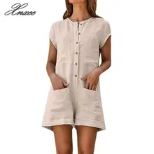 Women Solid Jumpsuits Buttons Front Round Neck Short Sleeve Casual Playsuits Lady Summer Pocket Loose Romper Women Solid Jumpsuits Buttons Front Round Neck Short Sleeve Casual Playsuits Lady Summer Pocket Loose Romper