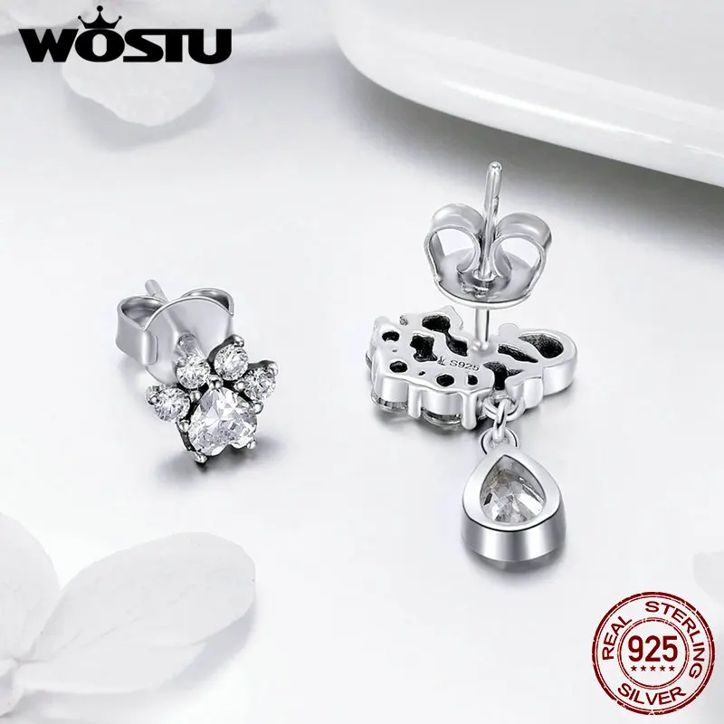 Женские серьги пусеты WOSTU из серебра 925 пробы с прозрачными
