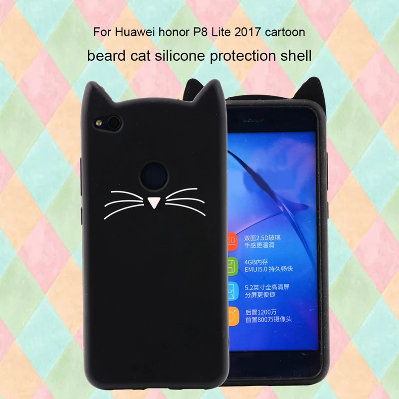 Cat Phone Case For Huawei P8 Lite 2017 Case P9 lite Cover 3D Cute Cartoon Silicone TPU Black Cat Ear Case For HuaweiP8 lite Capa (5)