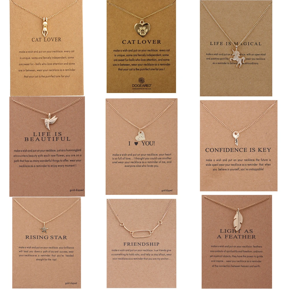 

New Card Animal Cat Bird Key Heart Skull Horse Necklace For Women Girls Necklaces Pendants Female Jewelry Valentine's Day Gift