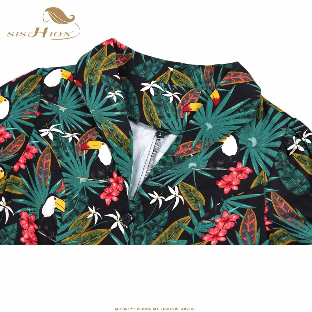 SISHION Toucan, винтажное платье с принтом пальм, размера плюс, Цветочная хлопковая туника, для женщин, для девушек, свинг, платья в стиле рокабилли, SD0002