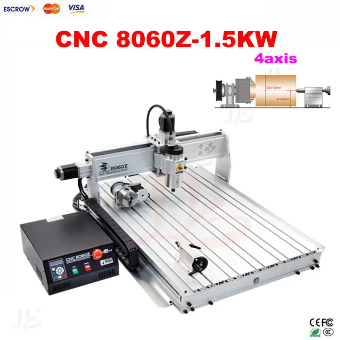 

1.5kw 8060Z 4axis CNC Engraving milling and drilling machine with USB PORT
