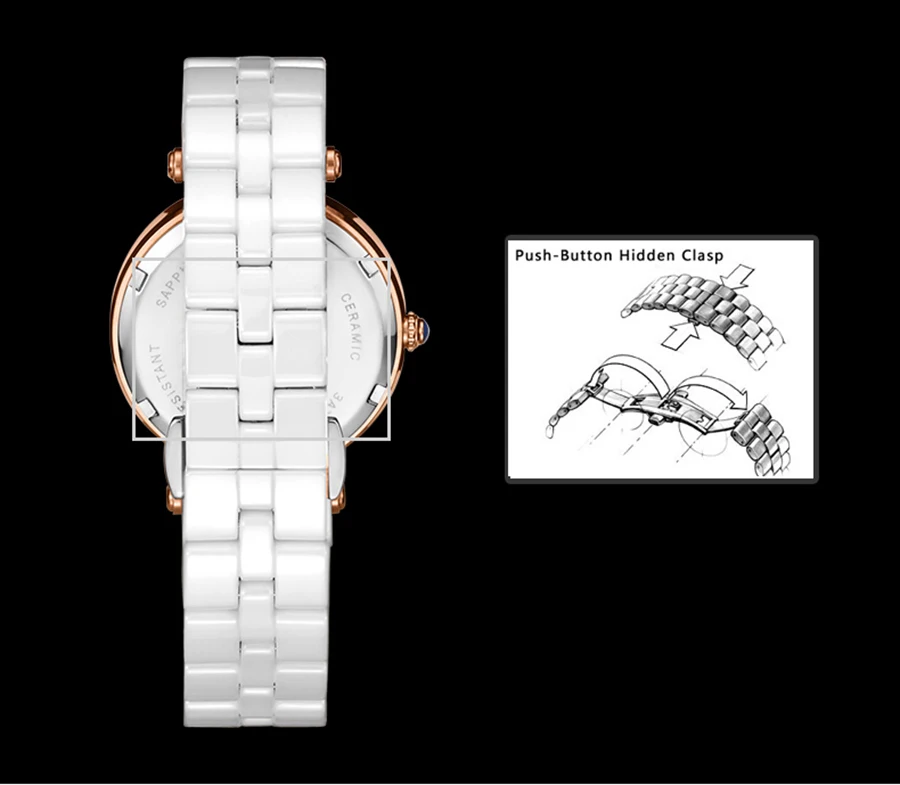 Gladster керамические Ремешки для наручных часов Золотые женские часы водонепроницаемые в виде ракушки Кварцевые женские наручные часы модные сапфировые ЖЕНСКИЕ НАРЯДНЫЕ часы