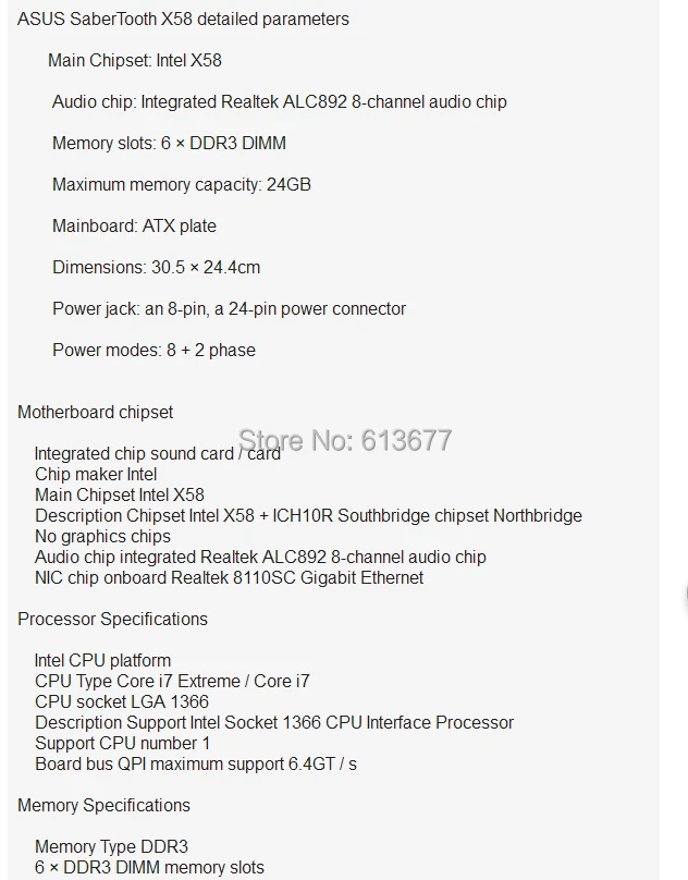 ASUS SaberTooth X58 материнская плата LGA 1366 DDR3 для Core i7 Extreme/Core i7 24 ГБ рабочего Материнская плата