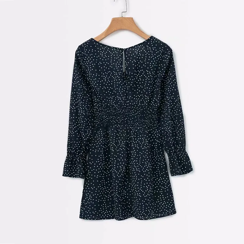 yinlinhe Navy Polka Dot Summer Dress Long Sleeve Vintage High Waist Women Dress Mini Slim Elegant Ladies Clothing  5