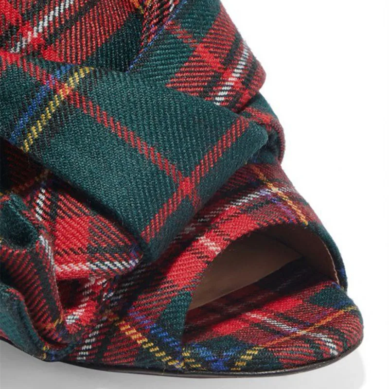 FSJ из клетчатой ткани женская обувь женские туфли-лодочки на Демисезонный красного и зеленого цветов туфли на высоком каблуке с петлей на пятке; Ремешок на щиколотке размера плюс, 45, 46