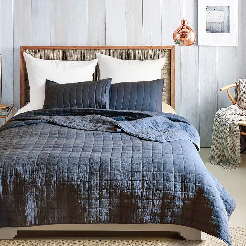 Solid Color Washed Cotton Quilted Bedspread Coverlet Sets Comforter