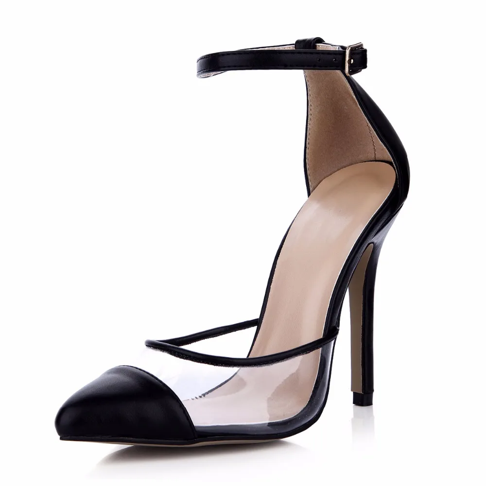 

2019 Fashion New Women Zapatos De Mujer Ankle Buckle Sexy Elegant Transparent Pointed Toe Super High Heel Shoes Ladies Pumps