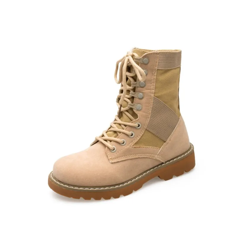 

Women Ankle Boots Shoes Round Toe Woman Solid Color 2018 Spring Fall Flock Lace Up Shoes Punk Plus Size 40 Riding, Equestr Boots