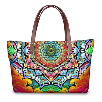 

Coloranimal Brand Design Ladies Bag Large Shopping Shoulder Bag Zipper Retro Mandala Flower Print Luxury Handbag Women Tote Bags