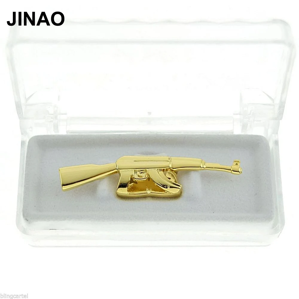 

JINAO New Custom Fit 24K Gold Color Plated Hip Hop ak 47 Rifle Grillz Cap Top Grills gold Grill Set