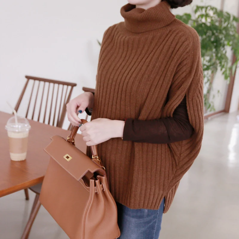 Autumn and winter new high-collared sleeveless cashmere sweater female lazy thick knitted bottom sweater pulloverBatwing Sleeve Autumn and winter new high-collared sleeveless cashmere sweater female lazy thick knitted bottom sweater pulloverBatwing Sleeve