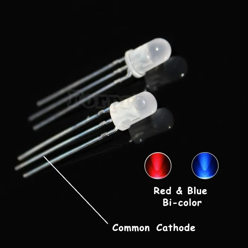 

100PCS 5mm Round Light-Emitting Diode LED Lamp Light Transparent /diffused LED Diode Blue And Red Common Cathode Bi-Color