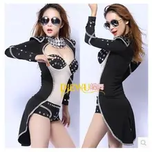 Новинка! Джаз танец для современных танцев DS Производительность поддельные две части с сверлом флэш сексуальный длинный рукав без рукавов смокинг бесплатно