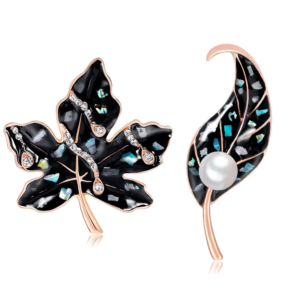 

Ajojewel Golden Shell Leaf Pins High Quality White Simulated Pearl Maple leaf Brooches For Women Wedding Decoration Jewelry