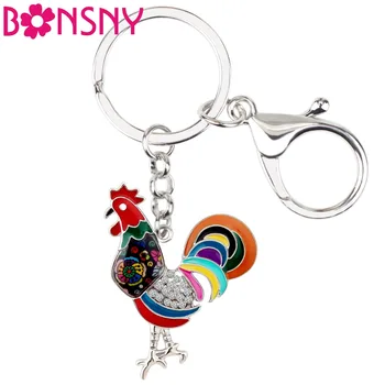 

Bonsny Metal Enamel Rhinestone Floral Chicken Rooster Key Chains Keychain Rings Jewelry For Women Girls Pendant Bag Car Charms