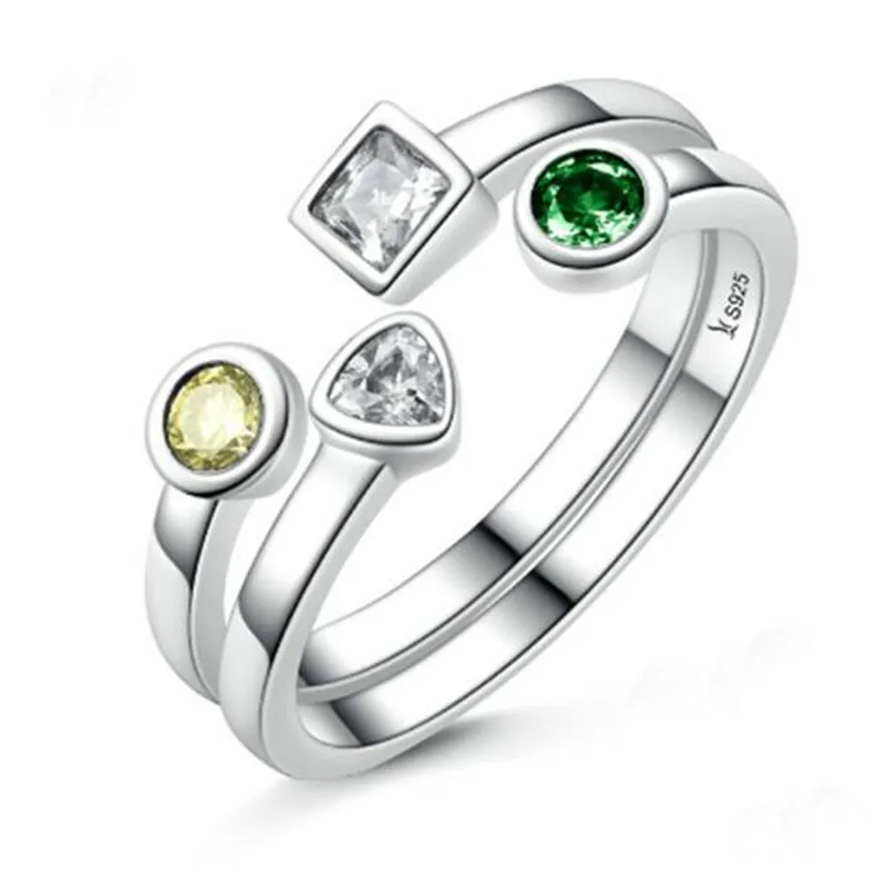 Adjustable Shining Silver Rings Set High Quality CZ Cubic Zirconia