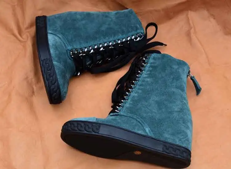 Negro Moto Cm Tobillo Para Zapatos Decoración Mujeres Botas Invierno azul Mujer La Cadena Las Altura Hasta 8 De Cuña qaHT4Bqw