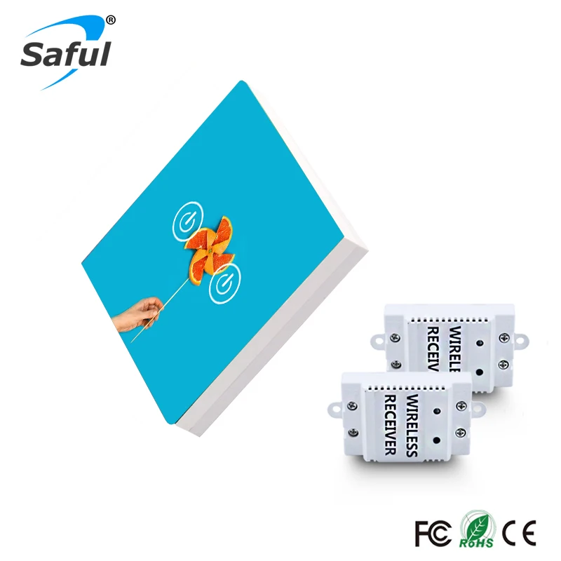 

Saful Wireless Switch 150M Remote Control 50/60Hz Tempered Crystal Glass Panels Led Home Wall 2 Gang 2 Way Touch Switch