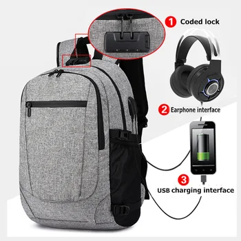 

Fashion School bags Casual 2019 Male USB Earphone Business Laptop Backpacks Men Travel bag Anti theft school Backpack Mochila
