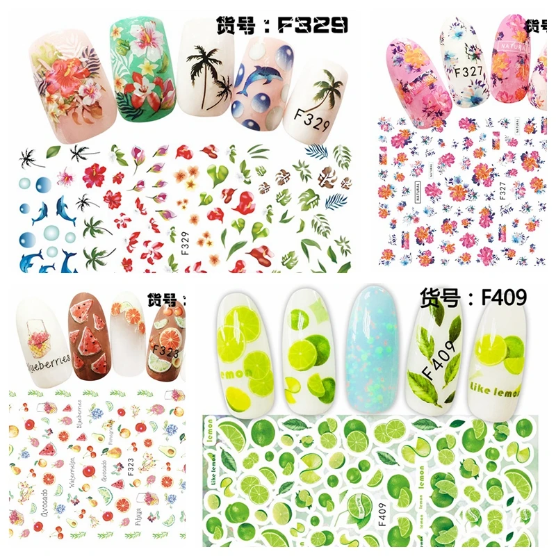 

1 Sheet Beautiful Tropical Fruits Green Orange Flowers Pattern Self-Adhesive Nail Art Stickers Decals DIY F323-409# Well Packing