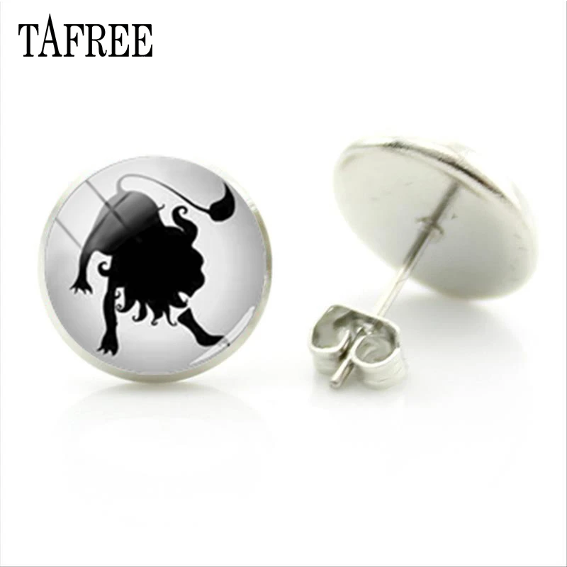 

TAFREE Fashion 12 Zodiac Leo Pisces Virgo Scorpio Sign Stud Earrings Glass Cabochon Earrings Jewelry Gifts for Women Girls XZ42