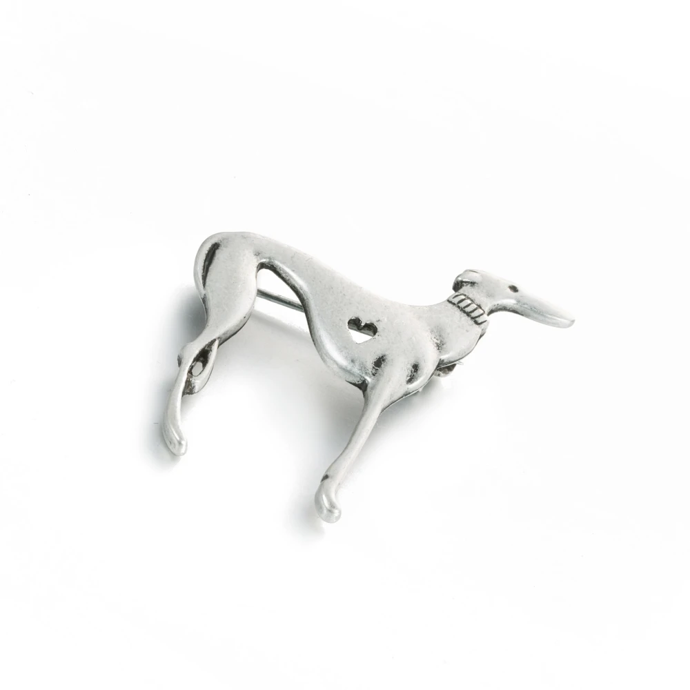 

Standing Greyhound Brooch Fashion Cute Dog Lovers Brooch Pins Loves Dog Brooches for Women and Men Antique Sliver Lead Free