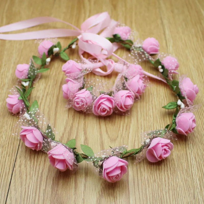 1 компл./лот свадебные декоративные цветы набор венков PE завязка для волос; головные повязки с цветком ободок для волос невесты пляжная одежда - Цвет: Pink1