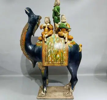 

25'' chinese tri-coloured glazed pottery ceramic five man on camel statue