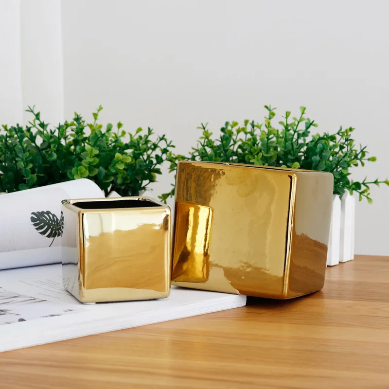 Gold/sliver Indoor Small Plant Vase Pure Green/white/black Flowers