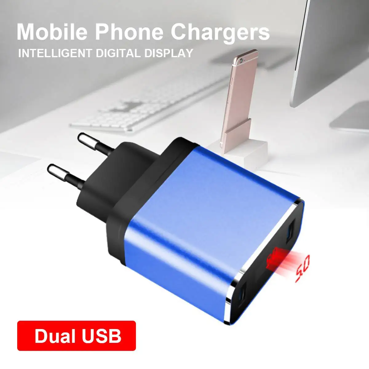 Двойное зарядное устройство USB, портативное, 5 В, 2,4 А, быстрая безопасная зарядка, светодиодный дисплей, настенное зарядное устройство, адаптер для мобильного телефона, планшета, электронных устройств