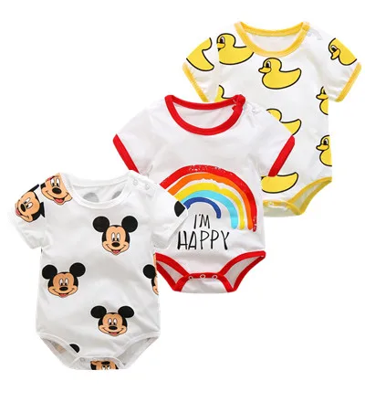 

Summer and Spring cute Cotton Clothes Newborn mother Baby Girls and Boys short sleeves Cartoon Bodysuit 3pcs outwear clothing