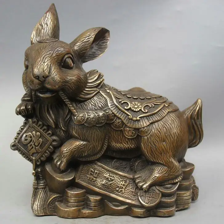 

Details about 10" Chinese Fengshui Copper Zodiac Year Rabbit Wealth Money Fu Statue Sculpture