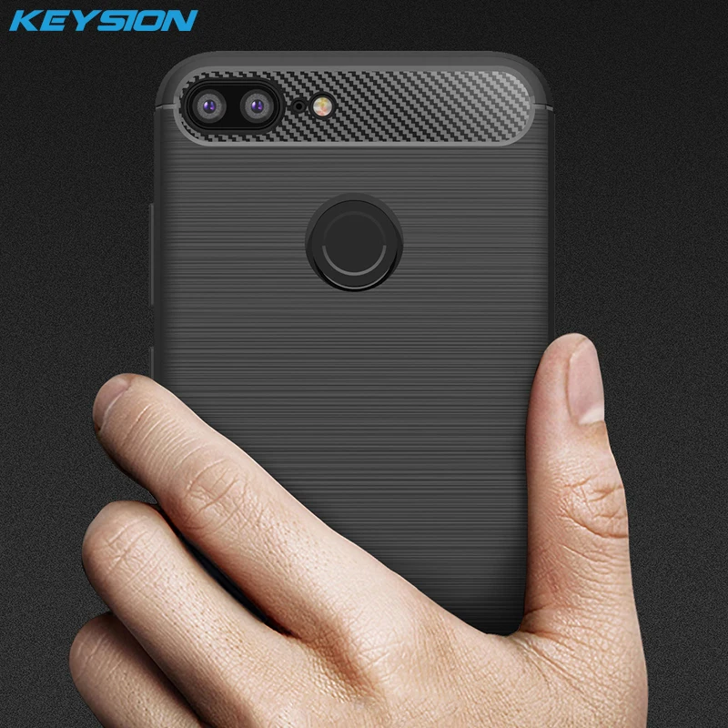 KEYSION Phone Case for Huawei Honor 9 Lite Carbon Fiber Soft TPU Brushed Anti-Skid Anti-knock Back Cover | Мобильные телефоны и