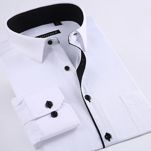 Мужские классические рубашки стандартного кроя с длинным рукавом, с одним накладным карманом, мужские формальные деловые повседневные рубашки из саржи - Цвет: CZ835B