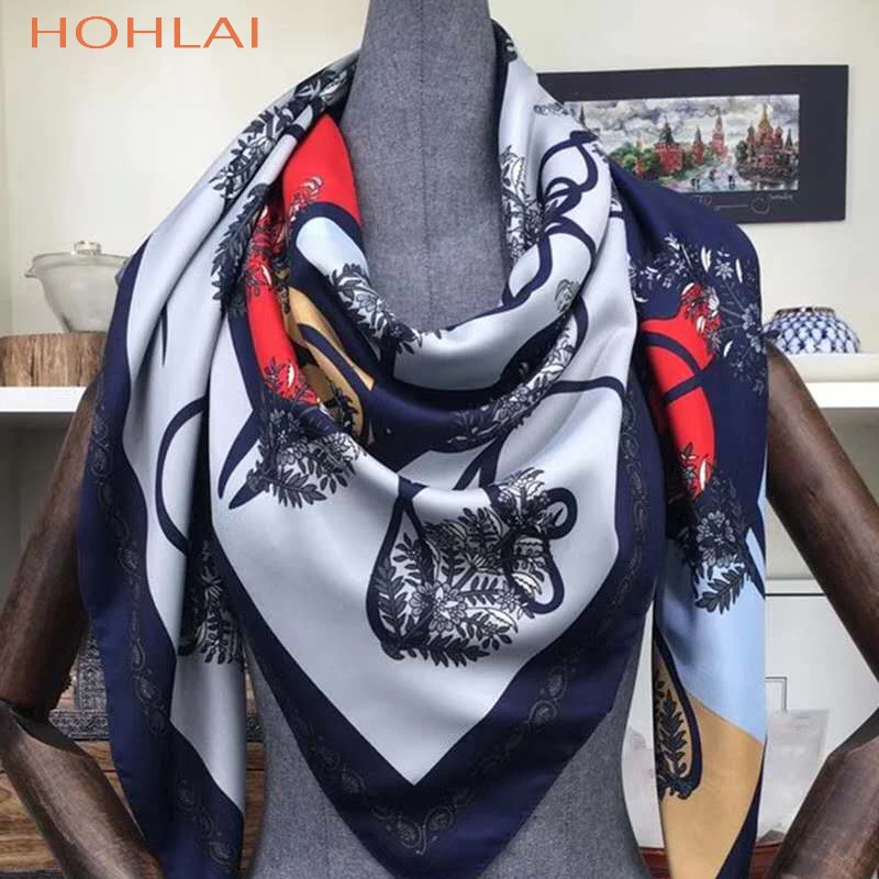 Новинка 130*130 см, роскошный бренд, твил, Шелковый женский шарф, квадратные шарфы с птицами, почтение почтения фениксу, шелковый шарф, хиджаб