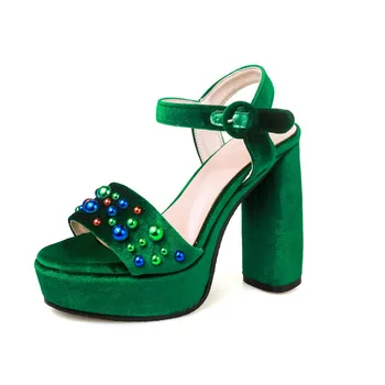 

25-62 Platform Sandals Women Thick Heel Flock Nice Summer Women Sandals Plus Size High Quality