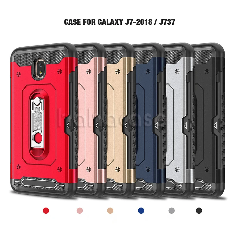 Best 500pcs Soft TPU Hard PC With Card Slot Holder Case For Samsung J3 J5 J7 2016 2017 J4 J6 J8 2018 Heavy Duty Metal Kickstand Cover 3