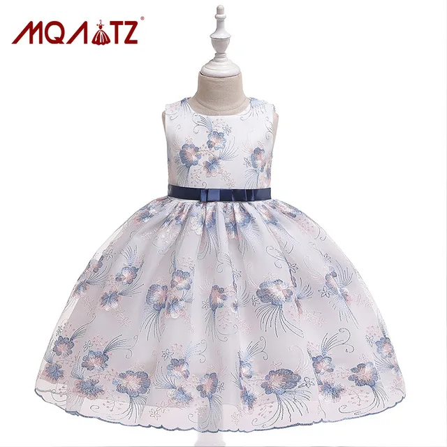 

MQATZ Flower Girl Dress Summer Wedding Princess Dress Blue Birthday Party Dresses For Girls Baby Kids Teenager Prom 4-12Y