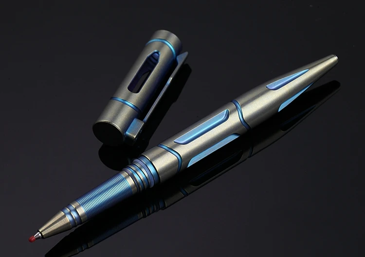 TC4 Титан сплав Цвет цвета: золотистый, синий обороны ручка брелок, вольфрамная сталь, головка разбитые окна выживания дикий многофункциональная шариковая тактическая ручка