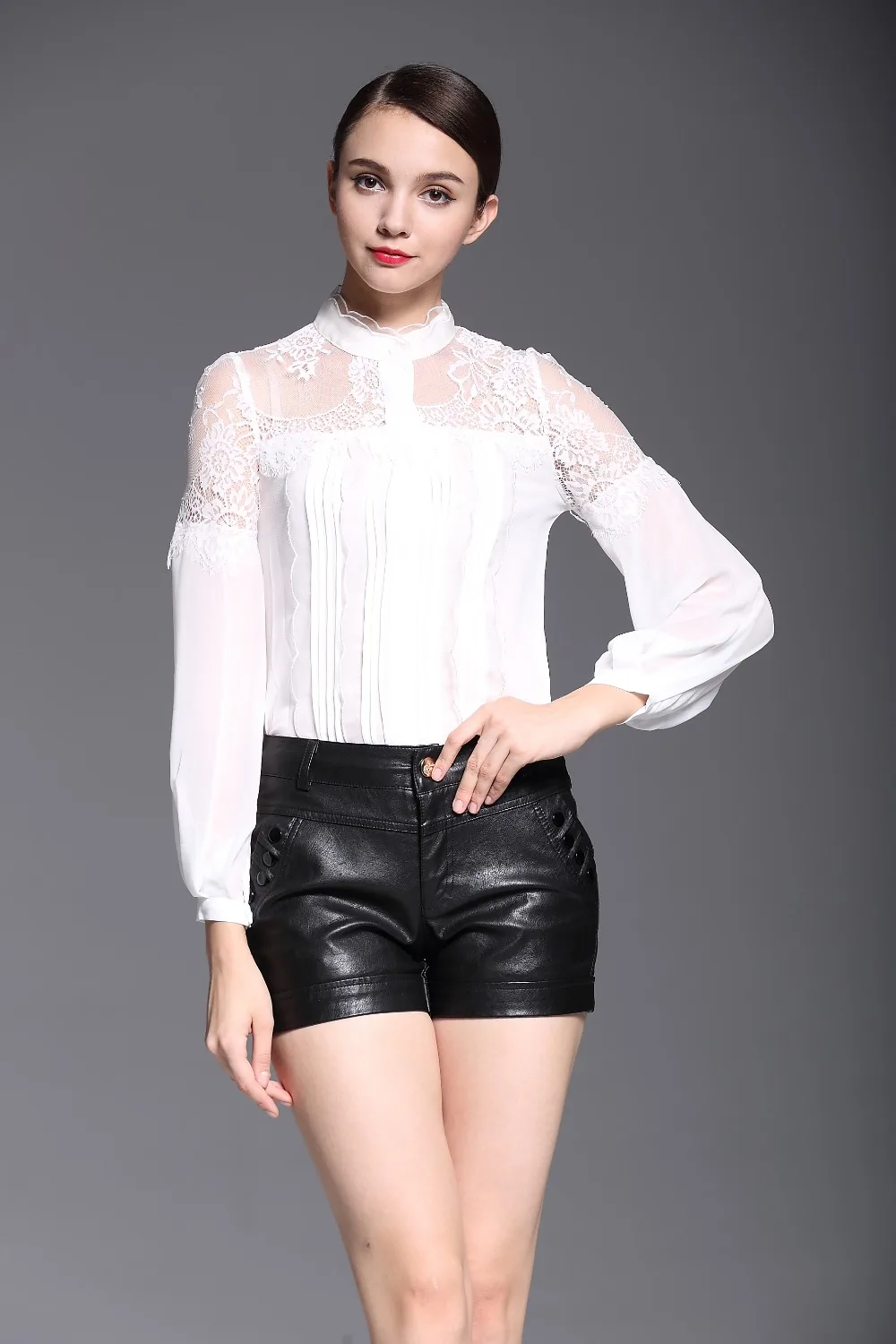 MissFoFo 2018 новая Офисная Женская рубашка на пуговицах с рукавом-фонариком черного и белого цвета, размер good хорошее качество, нижнее белье без