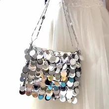 Luxury Women Bags Designer Silver Metal Sequins Chain Woven Bag Evening Bags Clutch Female Travel Holiday Shoulder Bag Handbag Luxury Women Bags Designer Silver Metal Sequins Chain Woven Bag Evening Bags Clutch Female Travel Holiday Shoulder Bag Handbag
