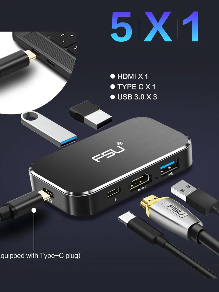 Док-станция концентратор USB 3,0 type C 3. 1 концентратор Thunderbolt 3 до 4K 60Hz HDMI адаптер tipo c порт доставки питания PD 100W сплиттер