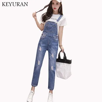 

2019 Women Girl Washed Jeans Denim Casual Hole Jumpsuit Romper Overall Denim Overalls Pants Denim Jumpsuits for Ladies Hot