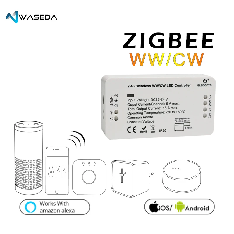 

WASEDA ZigBee LED Control Smart Home Zigbee rgbw led controller compatible with Alexa and philipshue