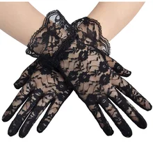 Guantes cortos de encaje Vintage para mujer, guantes con flores a la altura de la muñeca para fiesta de té Derby, accesorios de guantes elegantes para Cena